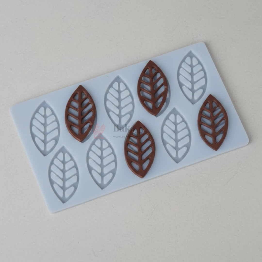 Silicone Leaf Garnishing Mould for Chocolate & Cake Decoration | 10 Cavity | Leaf Design | Pack of 1
