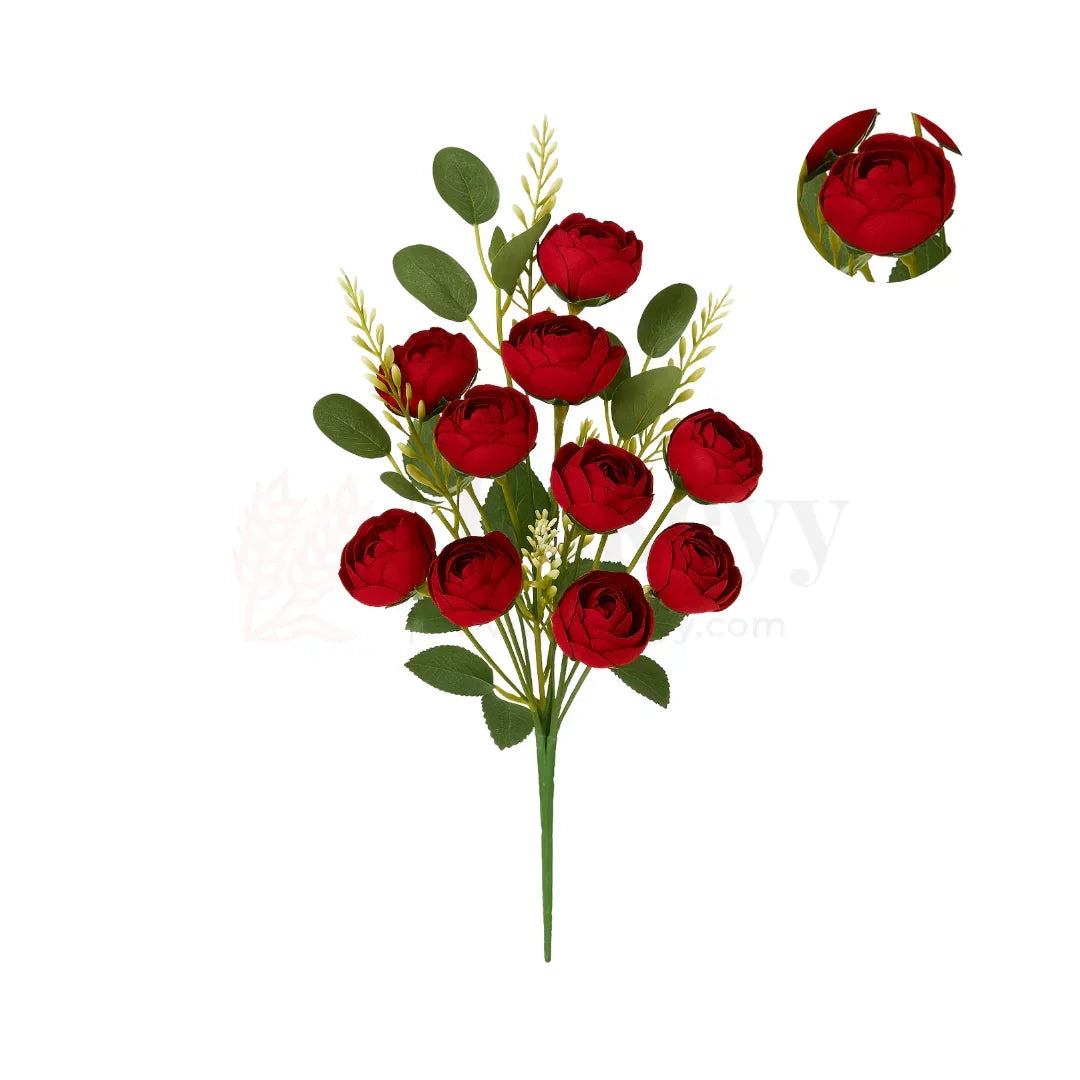 Artificial Button Rose Flower Bouquet - 40cm | Elegant Floral Bunch for Home Decor, Vase Styling & Events - Pack of 1