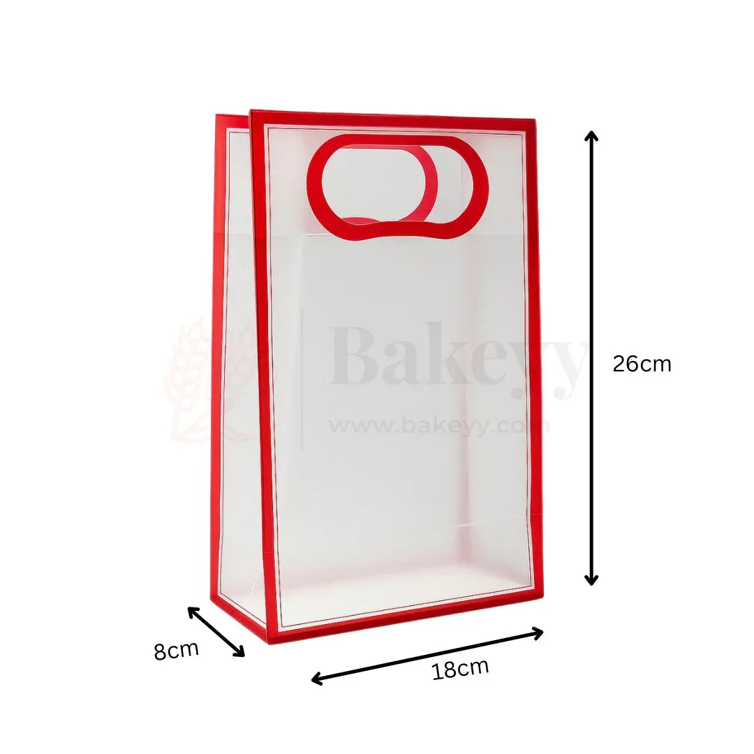 Transparent Gift Bag - Maroon | Oval‑Cut Handle| Pack Of 12