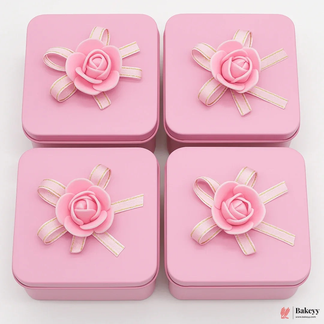 Size 4|Pink Square Empty Decorative Tin Box |Pack of 4
