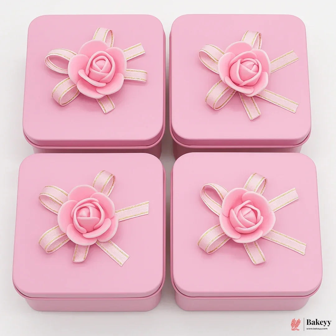 Size 4|Pink Square Empty Decorative Tin Box |Pack of 4 - Bakeyy.com - India - Size 4|Pink Square Empty Decorative Tin Box |Pack of 4 - Default Title