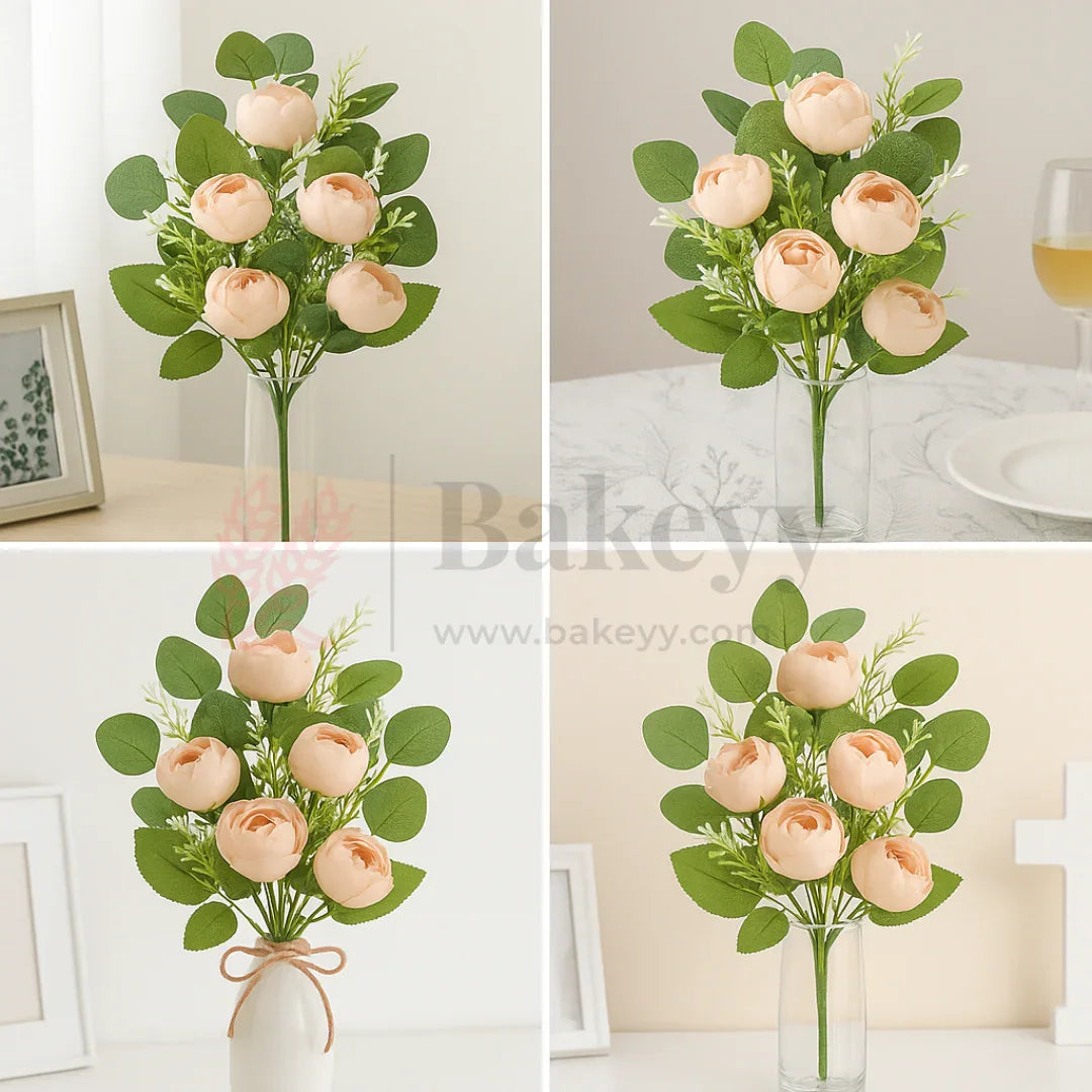 Artificial Light Peach Rose Flower Bouquet - 40cm | Elegant Faux Floral Bunch for Home Decor, Vase Styling & Events - Pack of 1