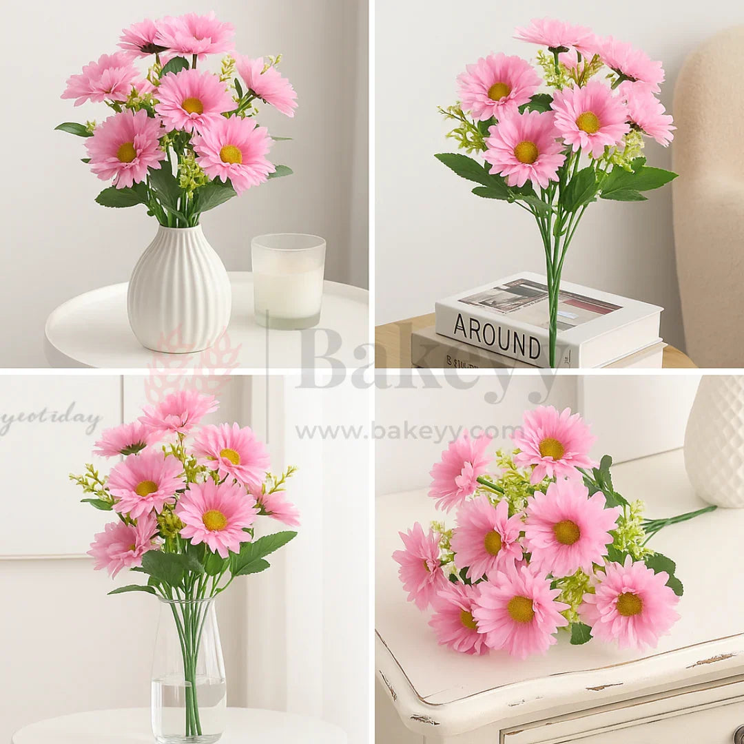 Artificial Pink Daisy Flower Bunch – 48cm | Faux Floral Bouquet for Vase, Gifting & Home Decor | Pack of 1