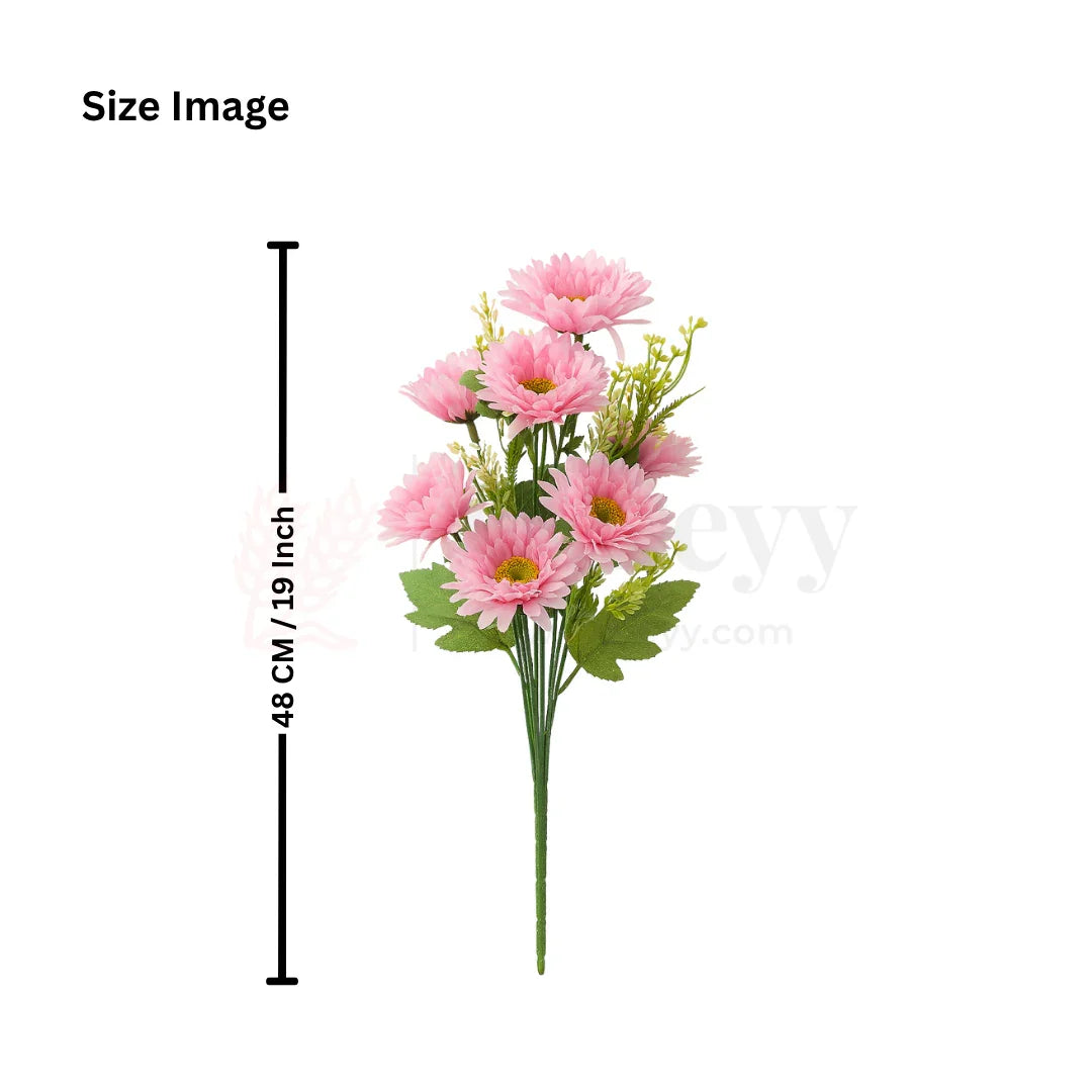 Artificial Pink Daisy Flower Bunch – 48cm | Faux Floral Bouquet for Vase, Gifting & Home Decor | Pack of 1