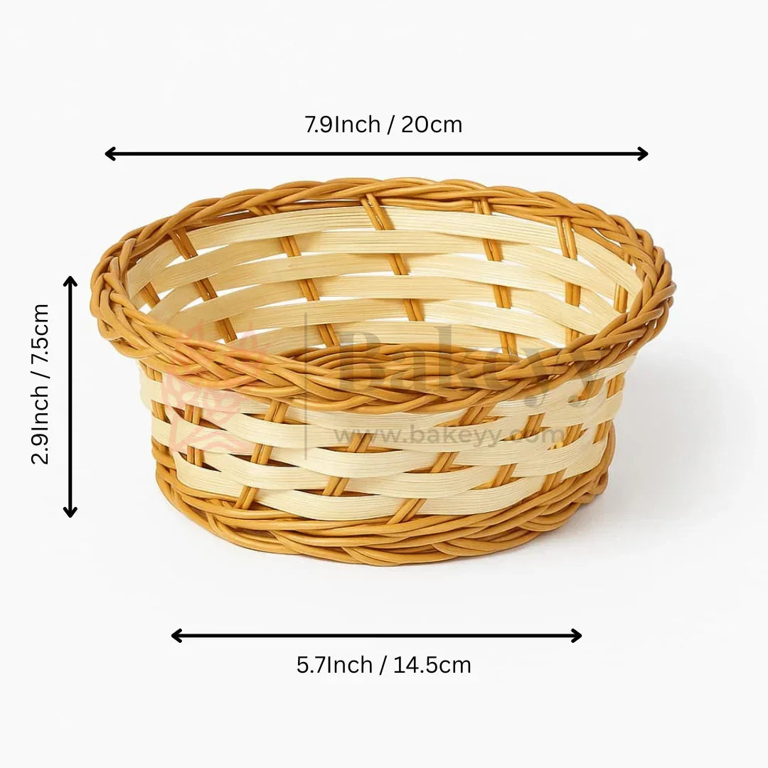 Round Handwoven Wicker Basket | Elegant & Durable Storage Solution | 1 Piece - Bakeyy.com - India - Round Handwoven Wicker Basket | Elegant & Durable Storage Solution | 1 Piece - Large