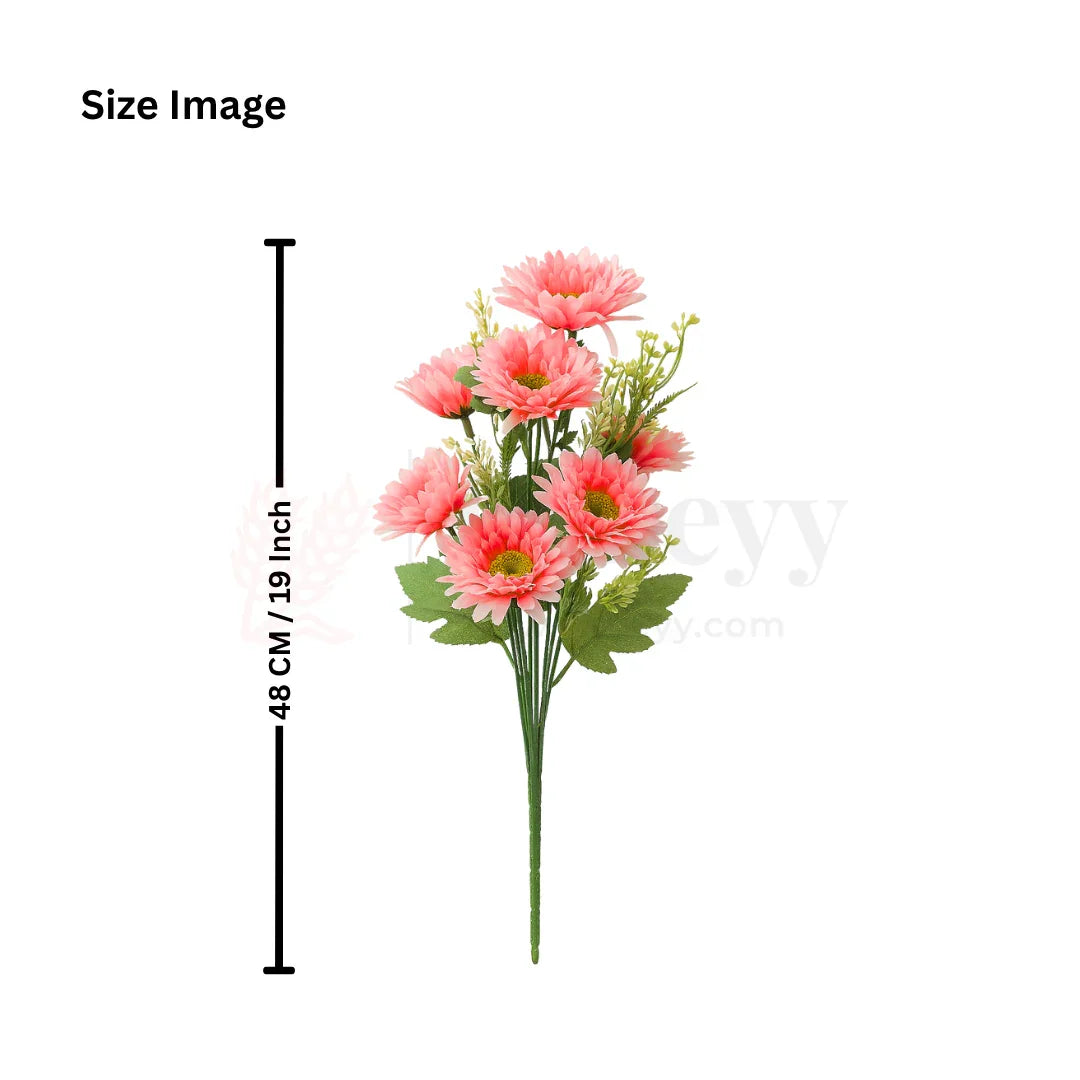 Artificial Peach Pink Daisy Flower Bunch – 48cm | Faux Floral Bouquet for Vase, Gifting & Home Decor | Pack of 1