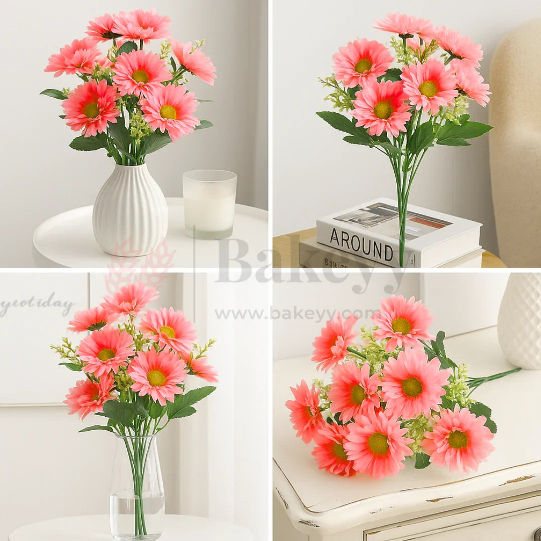 Artificial Peach Pink Daisy Flower Bunch – 48cm | Faux Floral Bouquet for Vase, Gifting & Home Decor | Pack of 1