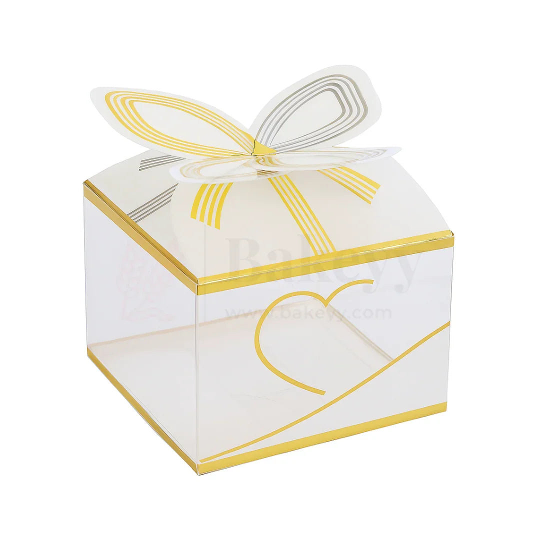 Bow With Heart Gold Square Box  | PVC Chocolate Box | Gift Box | Goodie Box | Pack of 10