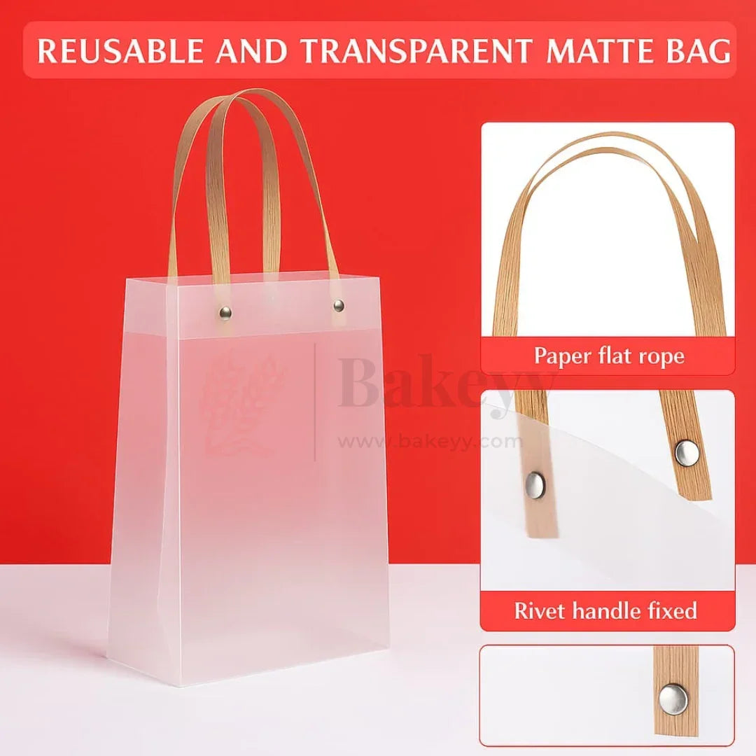 18.5x8x25cm | Frosted Matte Gift Bag with Wood-Textured Handles | Translucent PVC Party Favor & Retail Packaging | Pack Of 12 - Bakeyy.com - India - 18.5x8x25cm | Frosted Matte Gift Bag with Wood-Textured Handles | Translucent PVC Party Favor & Retail Packaging | Pack Of 12 - Default Title