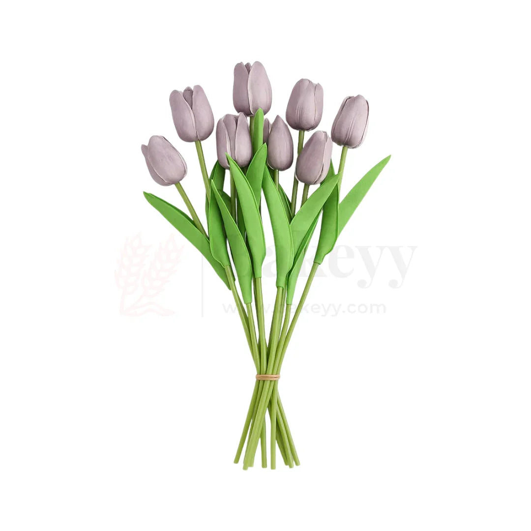 Tulip Flower Sticks | Dark Lavender Shade | Artificial Floral Stems for Decoration Real Touch Feel - 10 Pieces