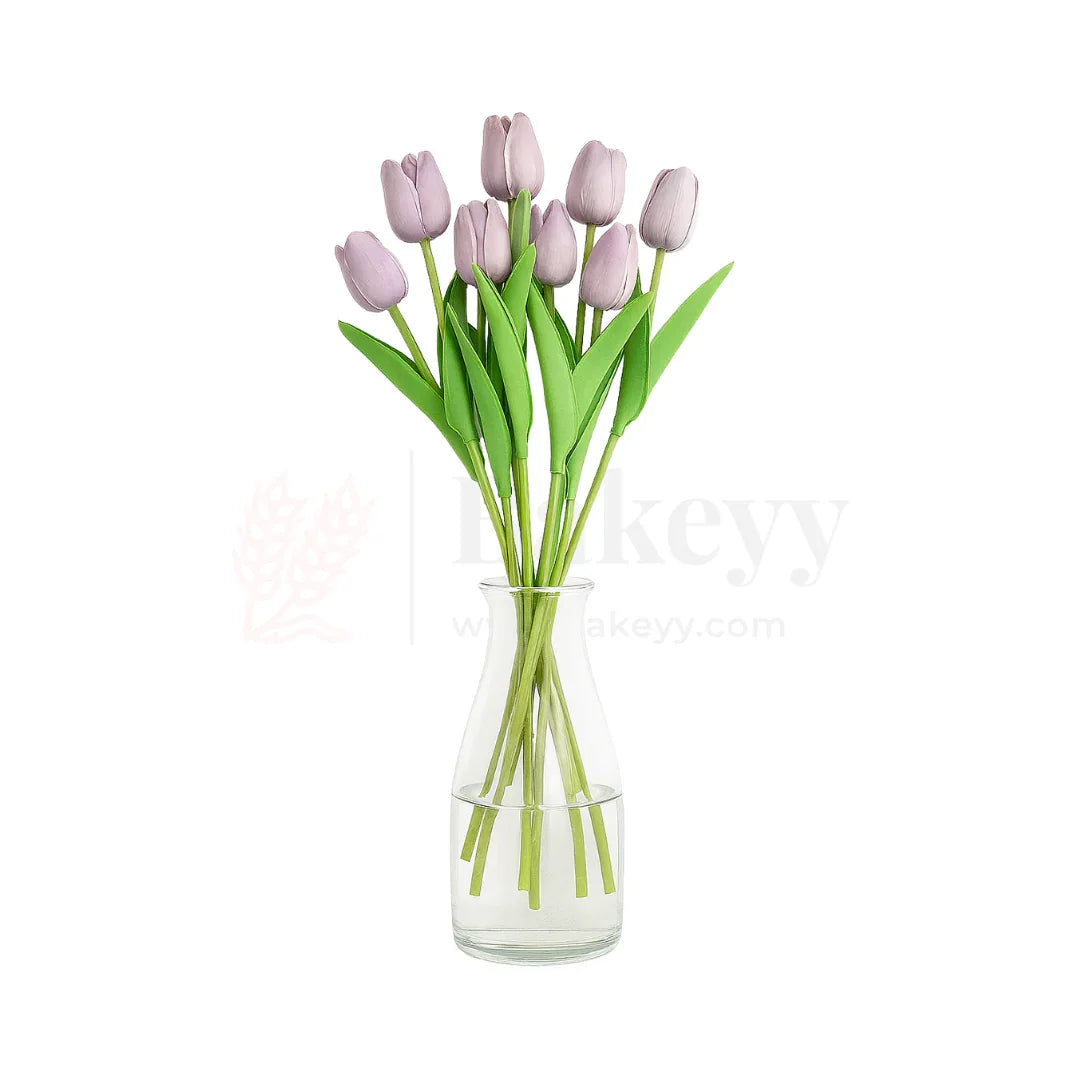 Tulip Flower Sticks | Dark Lavender Shade | Artificial Floral Stems for Decoration Real Touch Feel - 10 Pieces