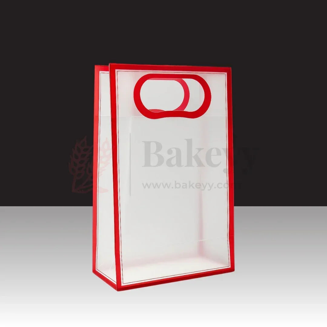Transparent Gift Bag - Maroon | Oval‑Cut Handle| Pack Of 12