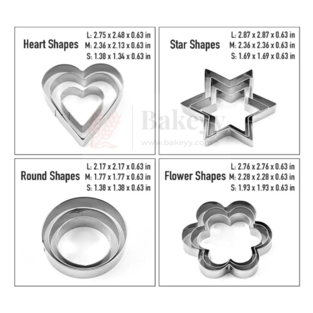Stainless Steel Cookie Cutter Set – 12 Pcs, 4 Shapes (Heart, Star, Flower, Round), 3 Sizes Each, Polished Finish - Bakeyy.com - India - Stainless Steel Cookie Cutter Set – 12 Pcs, 4 Shapes (Heart, Star, Flower, Round), 3 Sizes Each, Polished Finish - Default Title