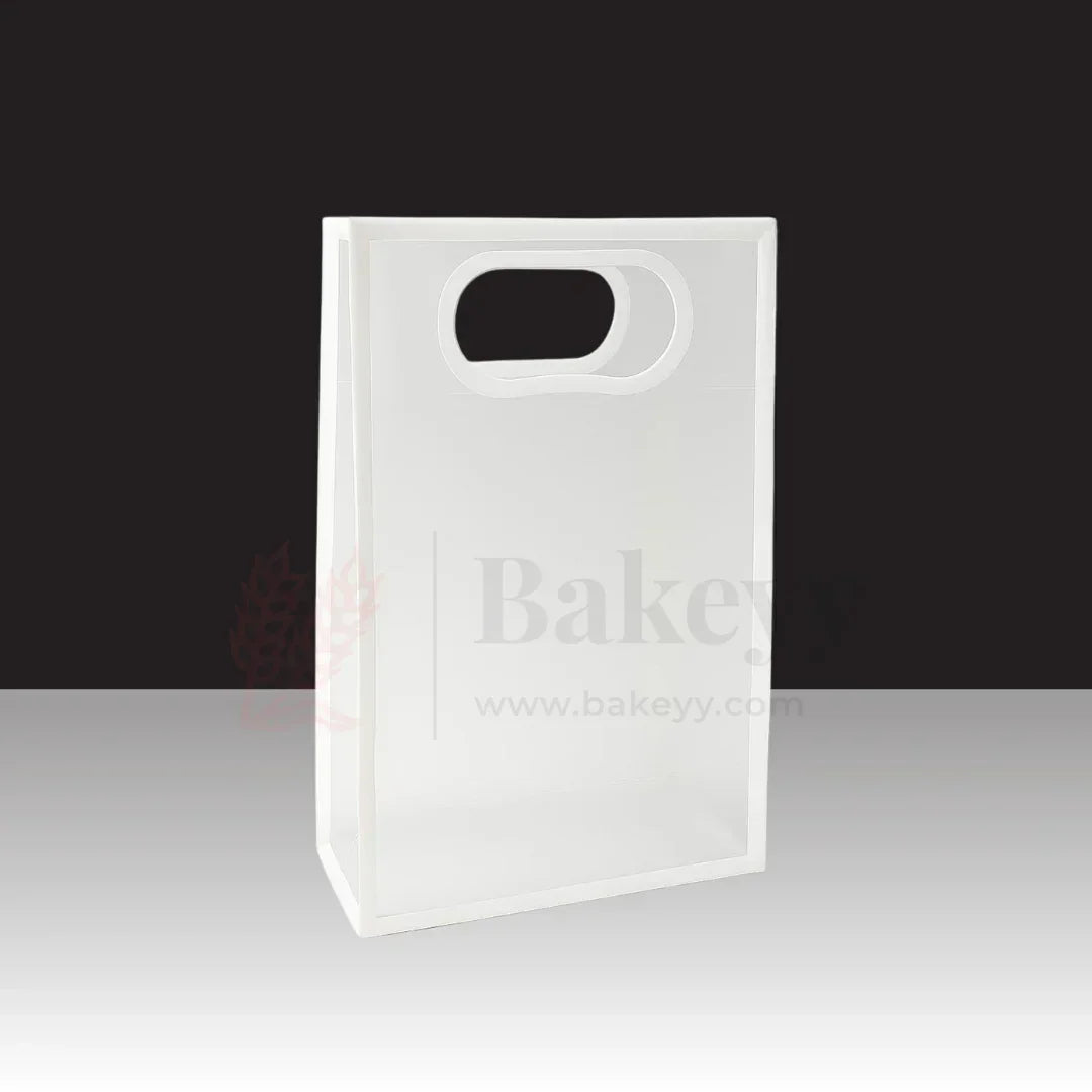 Transparent Gift Bag - White | Oval‑Cut Handle| Pack Of 12 - Bakeyy.com - India - Transparent Gift Bag - White | Oval‑Cut Handle| Pack Of 12 - 26x18x8 Cm