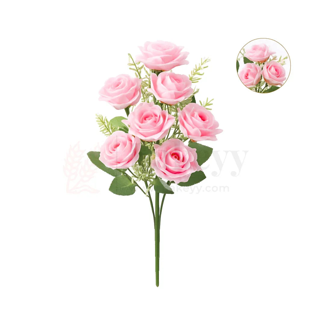 Artificial Pink Bloomed Rose Flower Bouquet - 40cm | Elegant Faux Floral Bunch for Home Decor, Vase Styling & Events - Pack of 1
