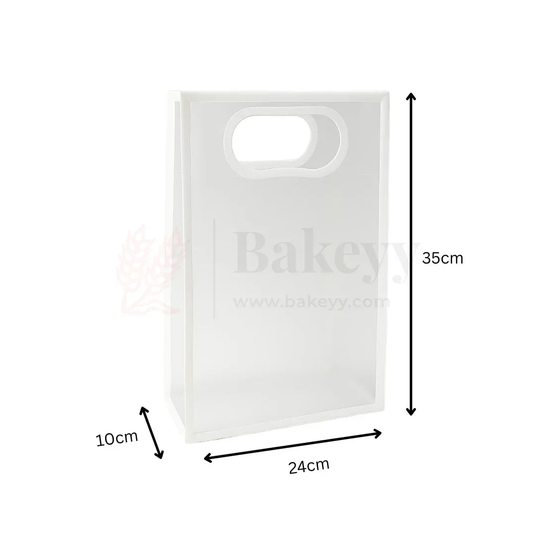Transparent Gift Bag - White | Oval‑Cut Handle| Pack Of 12 - Bakeyy.com - India - Transparent Gift Bag - White | Oval‑Cut Handle| Pack Of 12 - 35x24x10 Cm