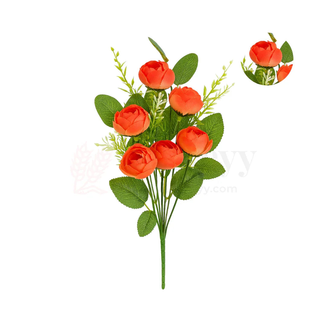 Artificial Orange Rose Flower Bouquet - 40cm | Elegant Floral Bunch for Home Decor, Vase Styling & Events - Pack of 1