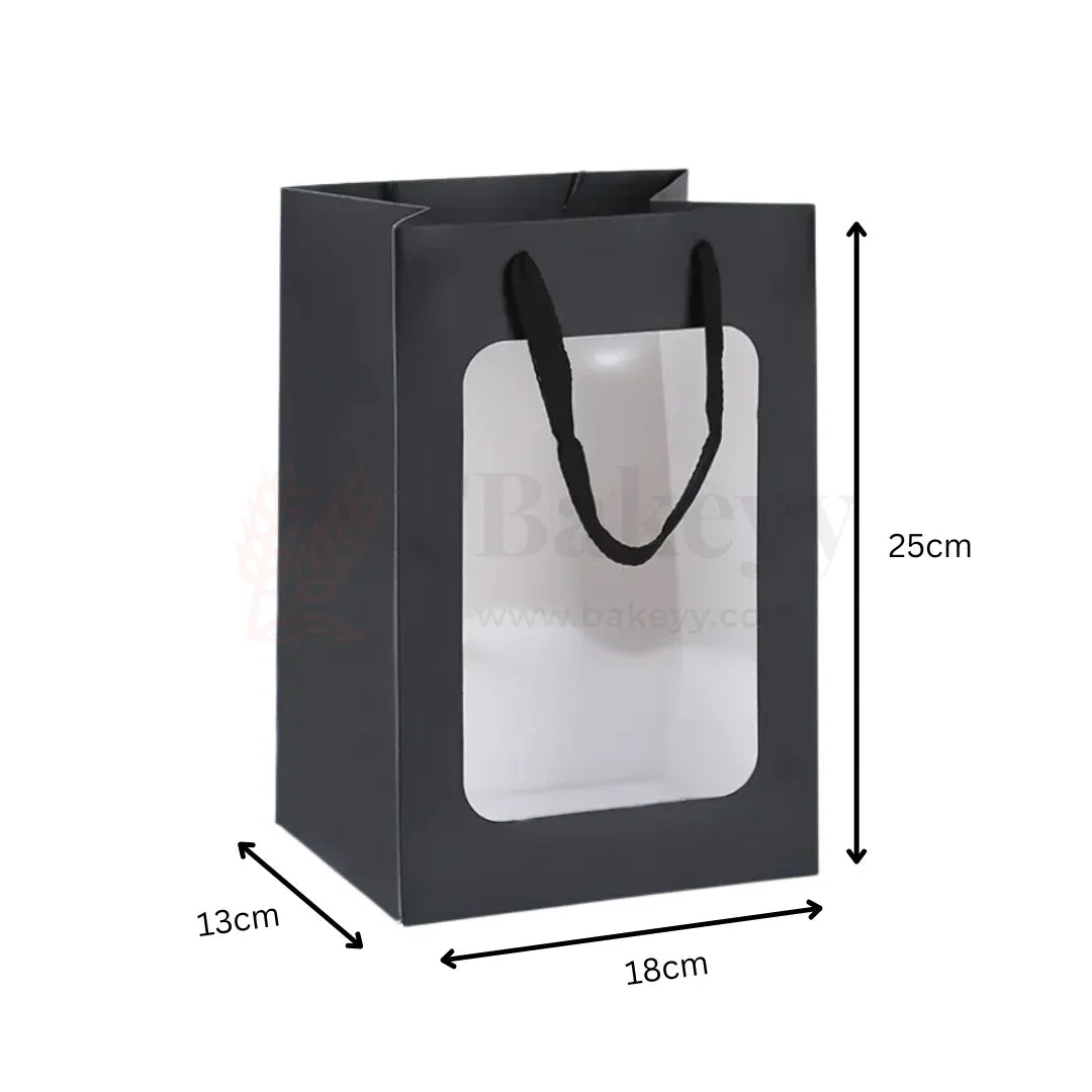 18x13x25cm | Luxury Black Paper Gift Bags with Transparent Window & Rope Handles | Pack Of 12 - Bakeyy.com - India - 18x13x25cm | Luxury Black Paper Gift Bags with Transparent Window & Rope Handles | Pack Of 12 - Default Title