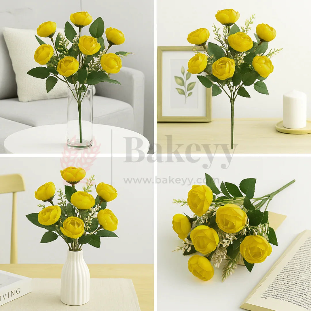 Artificial Yellow Rose Flower Bouquet - 40cm | Elegant Faux Floral Bunch for Home Decor, Vase Styling & Events - Pack of 1
