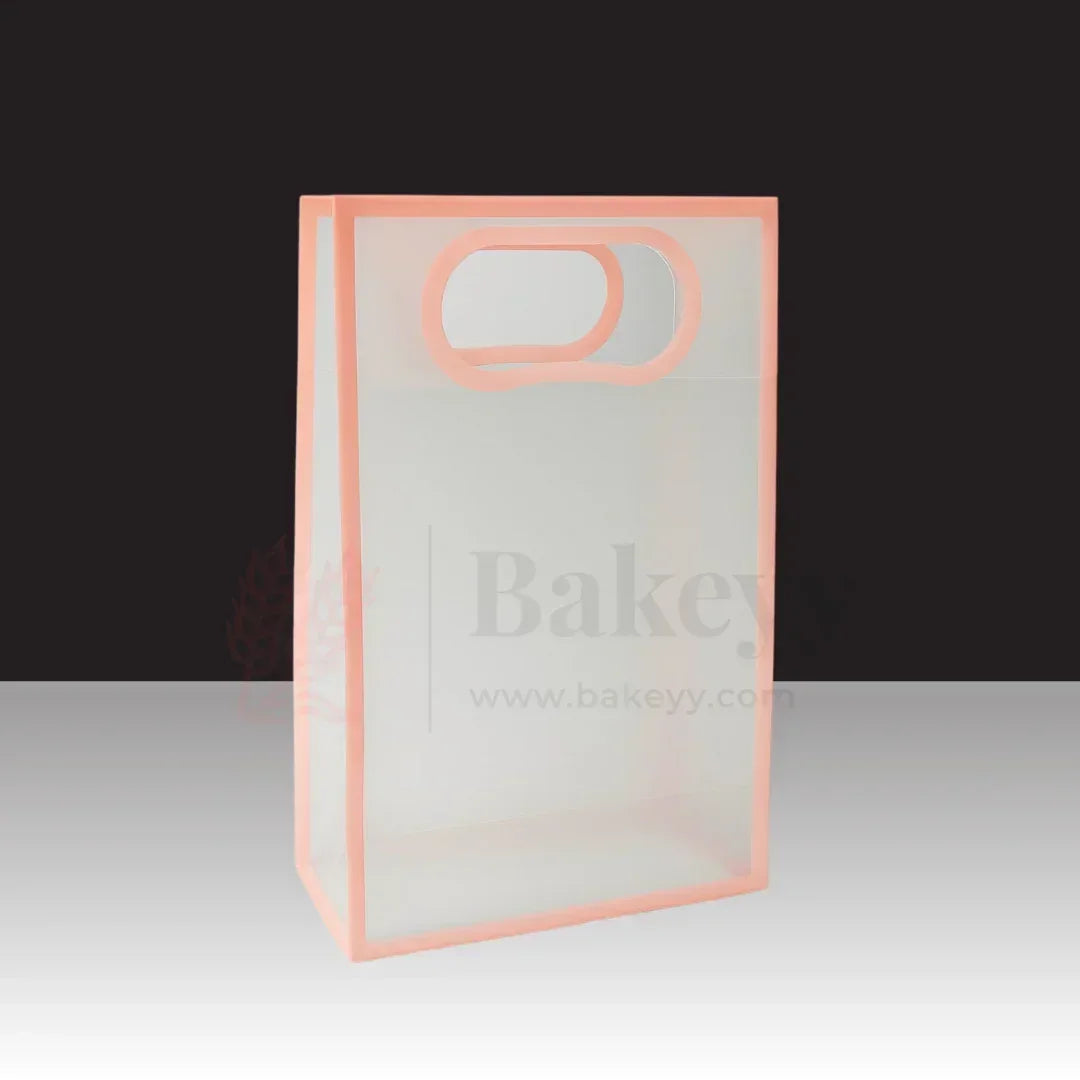Transparent Gift Bag - Peach | Oval‑Cut Handle| Pack Of 12
