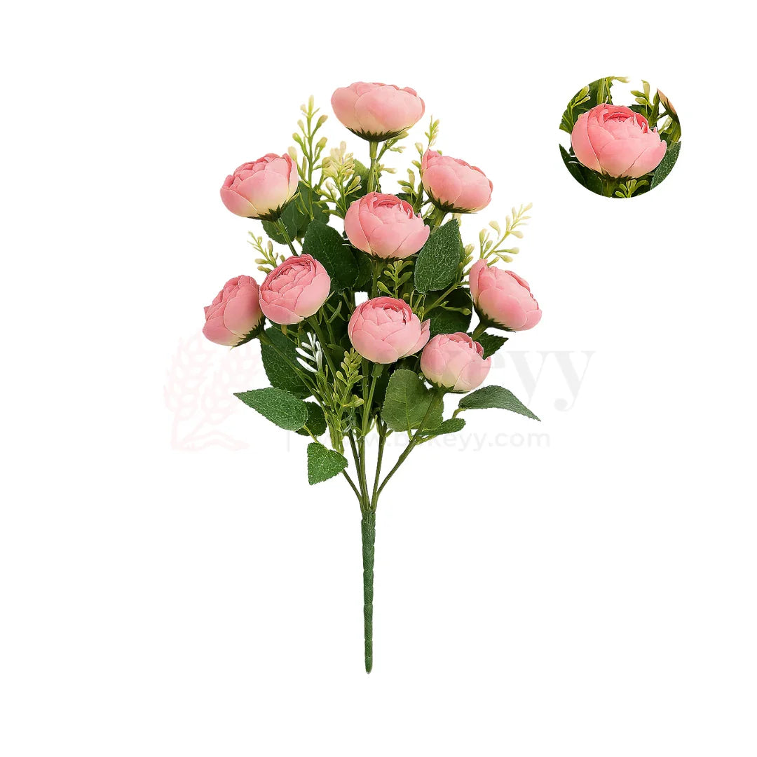 Artificial Pink Rose Flower Bouquet - 40cm | Elegant Faux Floral Bunch for Home Decor, Vase Styling & Events - Pack of 1