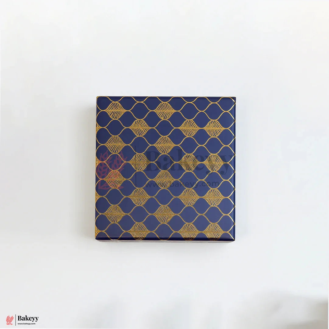 Premium Rigid Hamper Box | Blue with Golden Leaf Print | Pack of 1