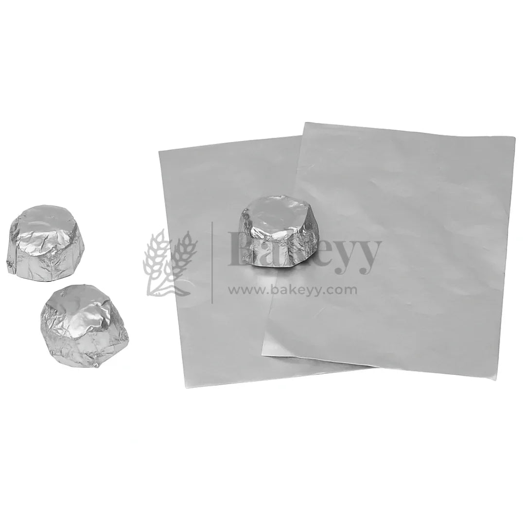 Small Aluminum Chocolate Wrapping Paper | Pack of 200 - Bakeyy.com - India - Small Aluminum Chocolate Wrapping Paper | Pack of 200 - Silver