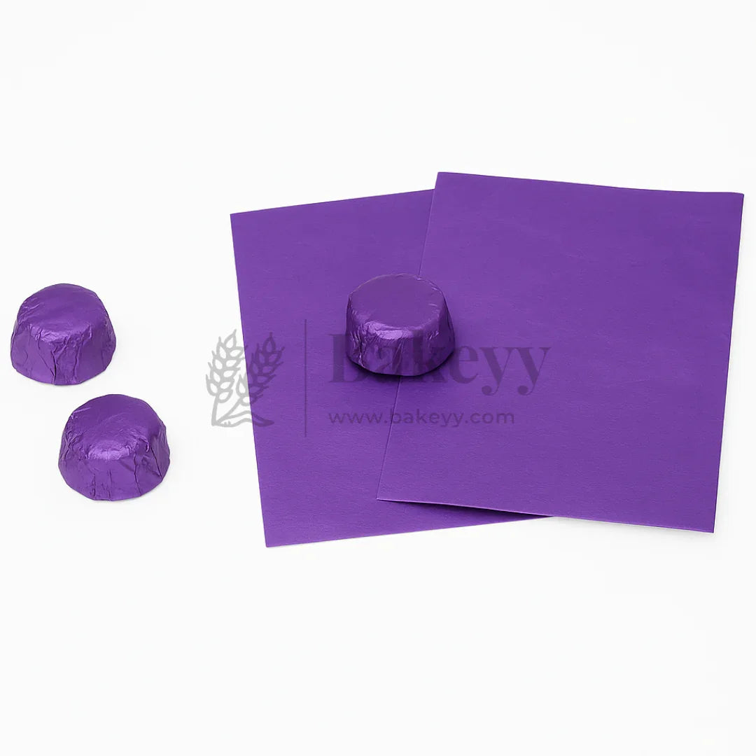 Small Aluminum Chocolate Wrapping Paper | Pack of 200 - Bakeyy.com - India - Small Aluminum Chocolate Wrapping Paper | Pack of 200 - Purple