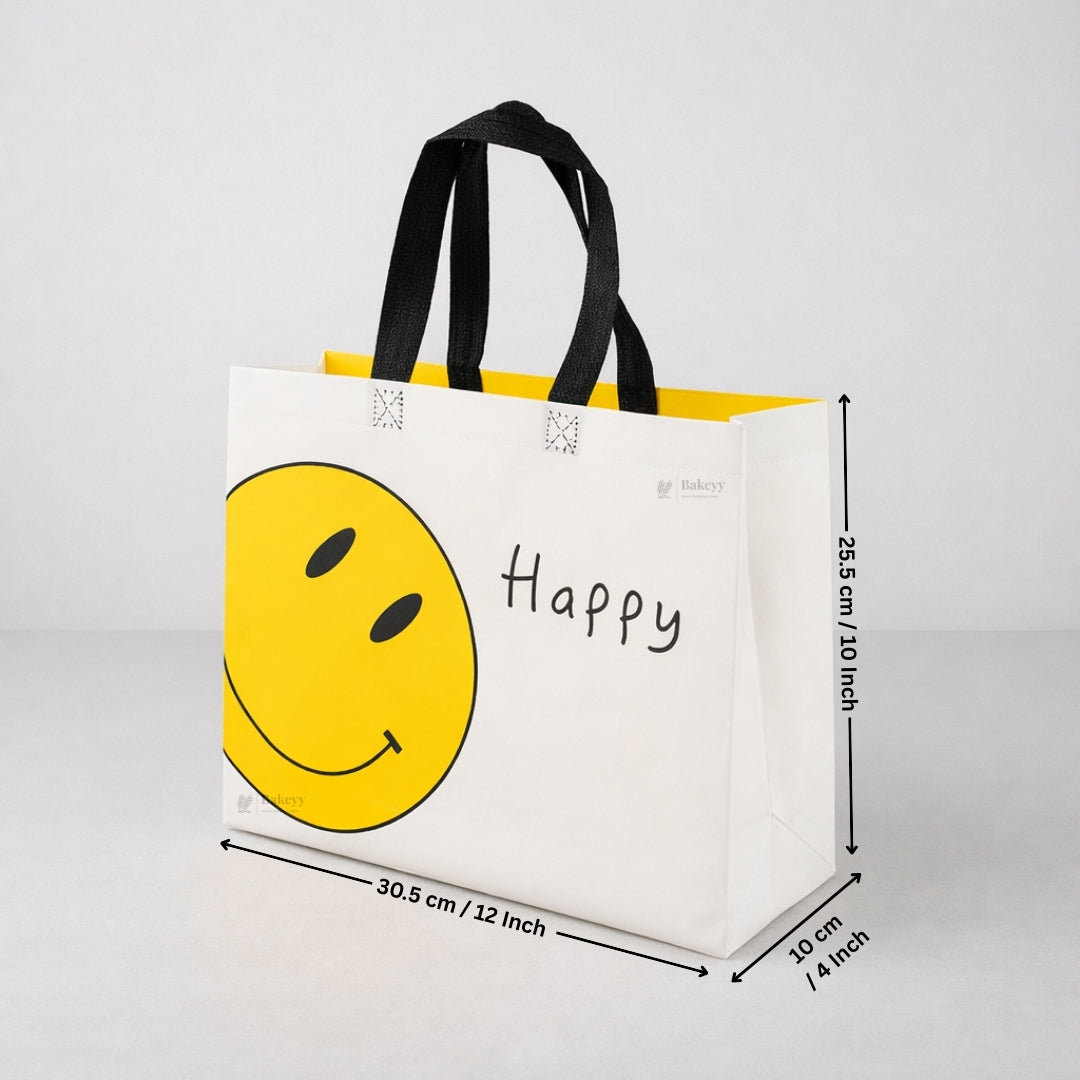 Smiley Theme Laminated Carry Bag | Front & Back Printed Design | 3 Size Options | Pack of 50