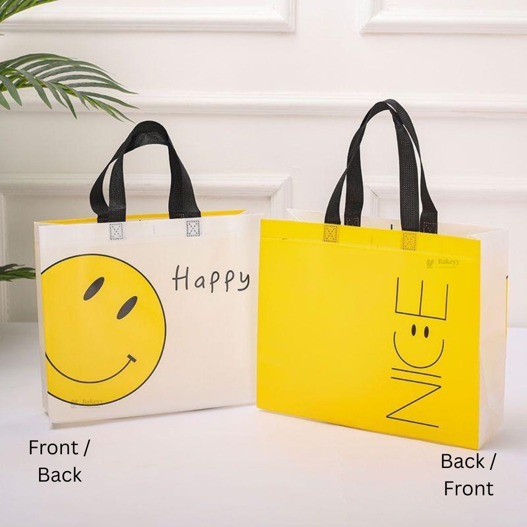 Smiley Theme Laminated Carry Bag | Front & Back Printed Design | 3 Size Options | Pack of 50