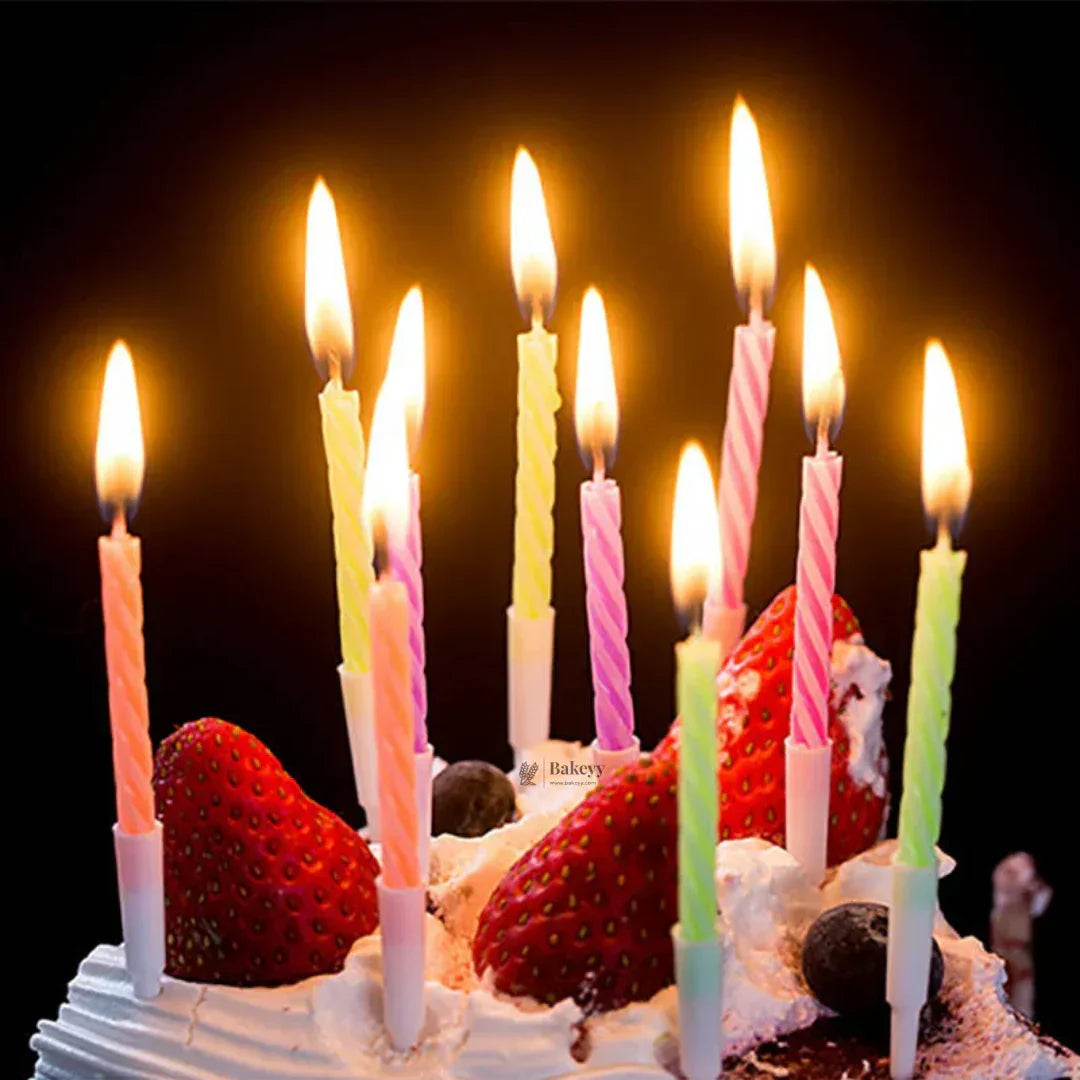 Spiral Birthday Cake Candles with Holders | Small | Pack of 10 - Bakeyy.com - India - Spiral Birthday Cake Candles with Holders | Small | Pack of 10 - Default Title 16.00