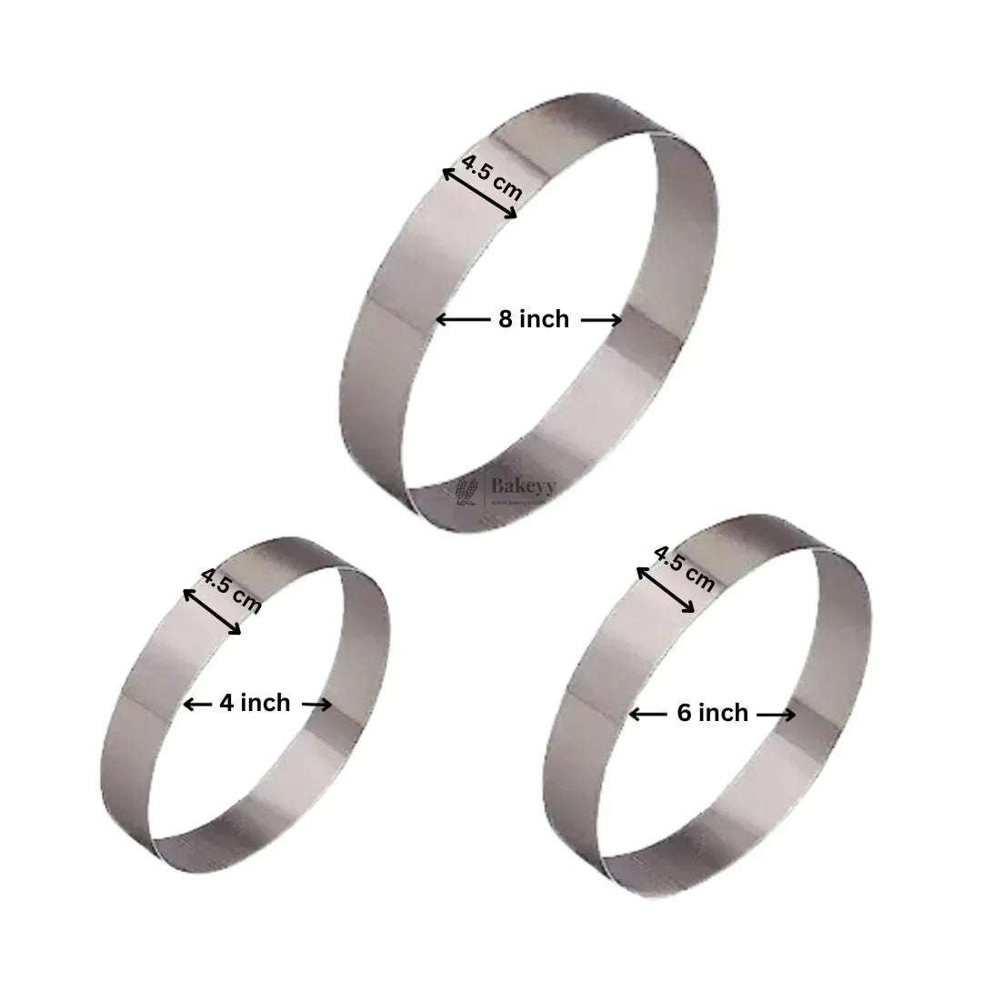 Stainless Steel Round Cake Ring Mould Set (4, 6 & 8 Inch) | Mousse, Cheesecake & Layer Cake Shaper | Pack of 3 - Bakeyy.com - India - Stainless Steel Round Cake Ring Mould Set (4, 6 & 8 Inch) | Mousse, Cheesecake & Layer Cake Shaper | Pack of 3 - Default Title 250.00