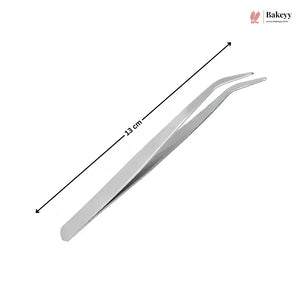 Metallic tweezer tool with measurement label on a white background, featuring the Bakey brand.