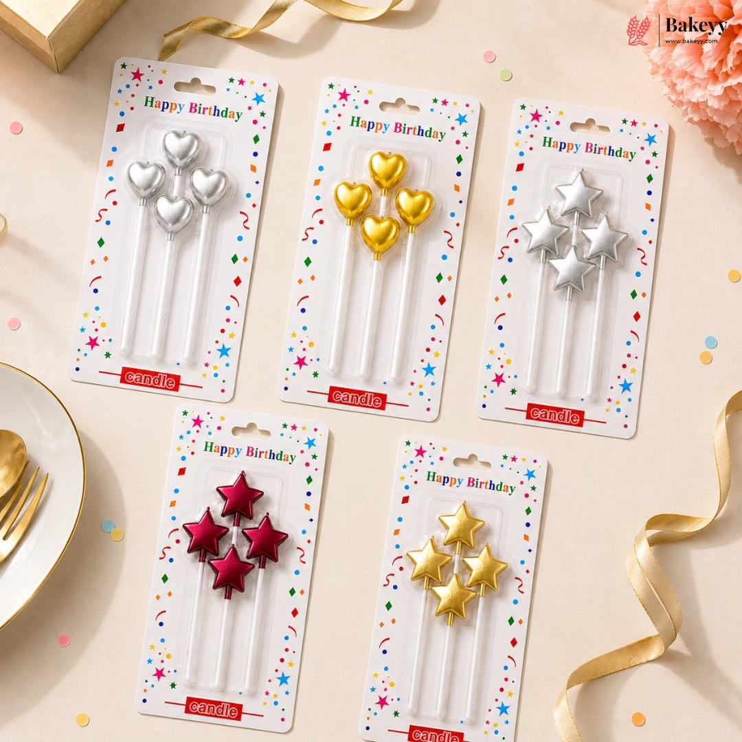 Set of birthday candles in packaging on a decorative background