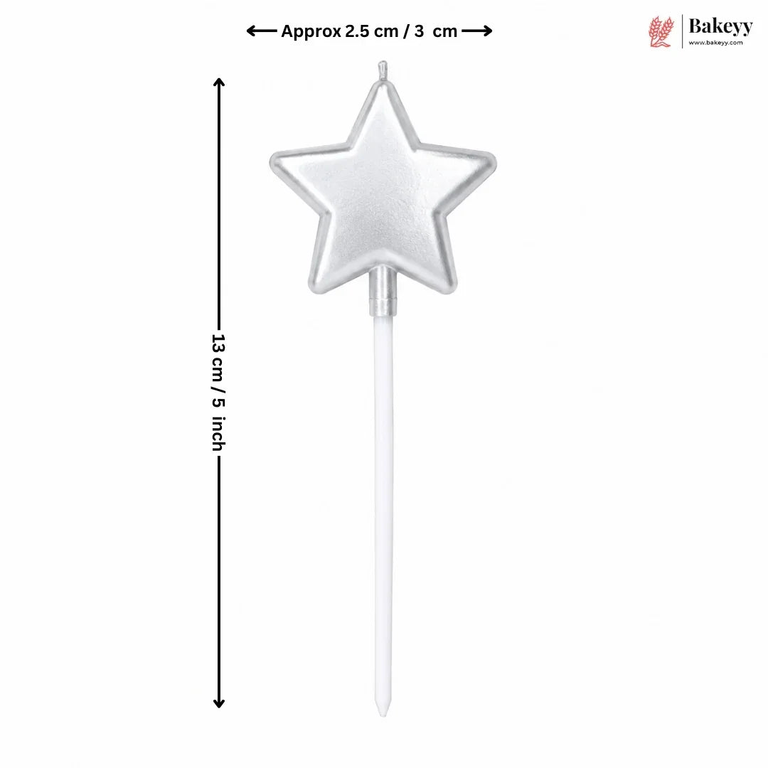 Star-shaped cake topper with dimensions on a white background