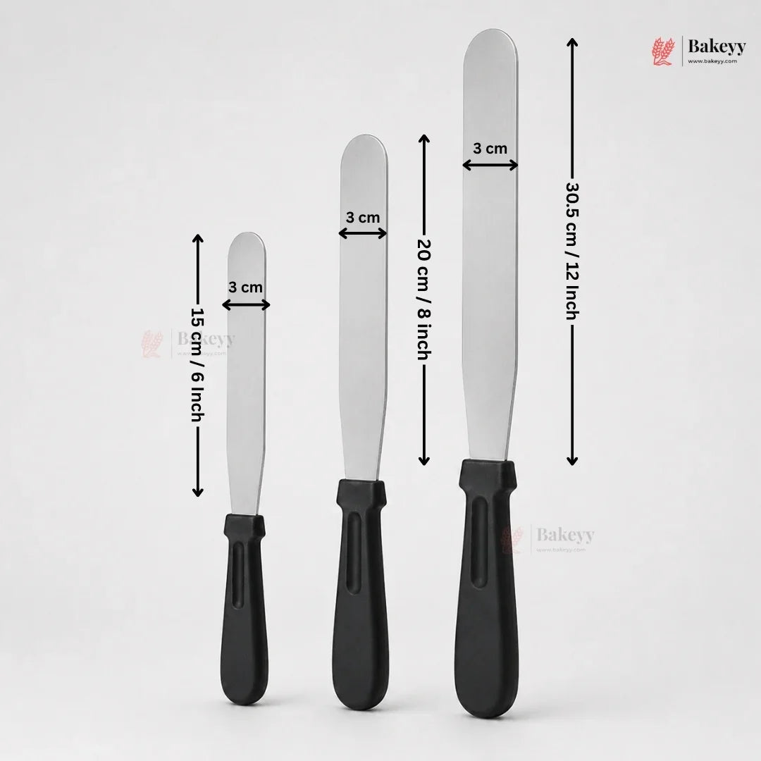 Straight Icing Palette Knife | Stainless Steel Cake Spatula with Black Handle | Pack of 1