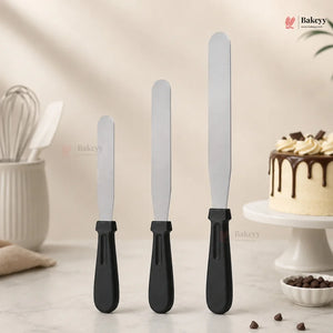 Straight Icing Palette Knife | Stainless Steel Cake Spatula with Black Handle | Pack of 1