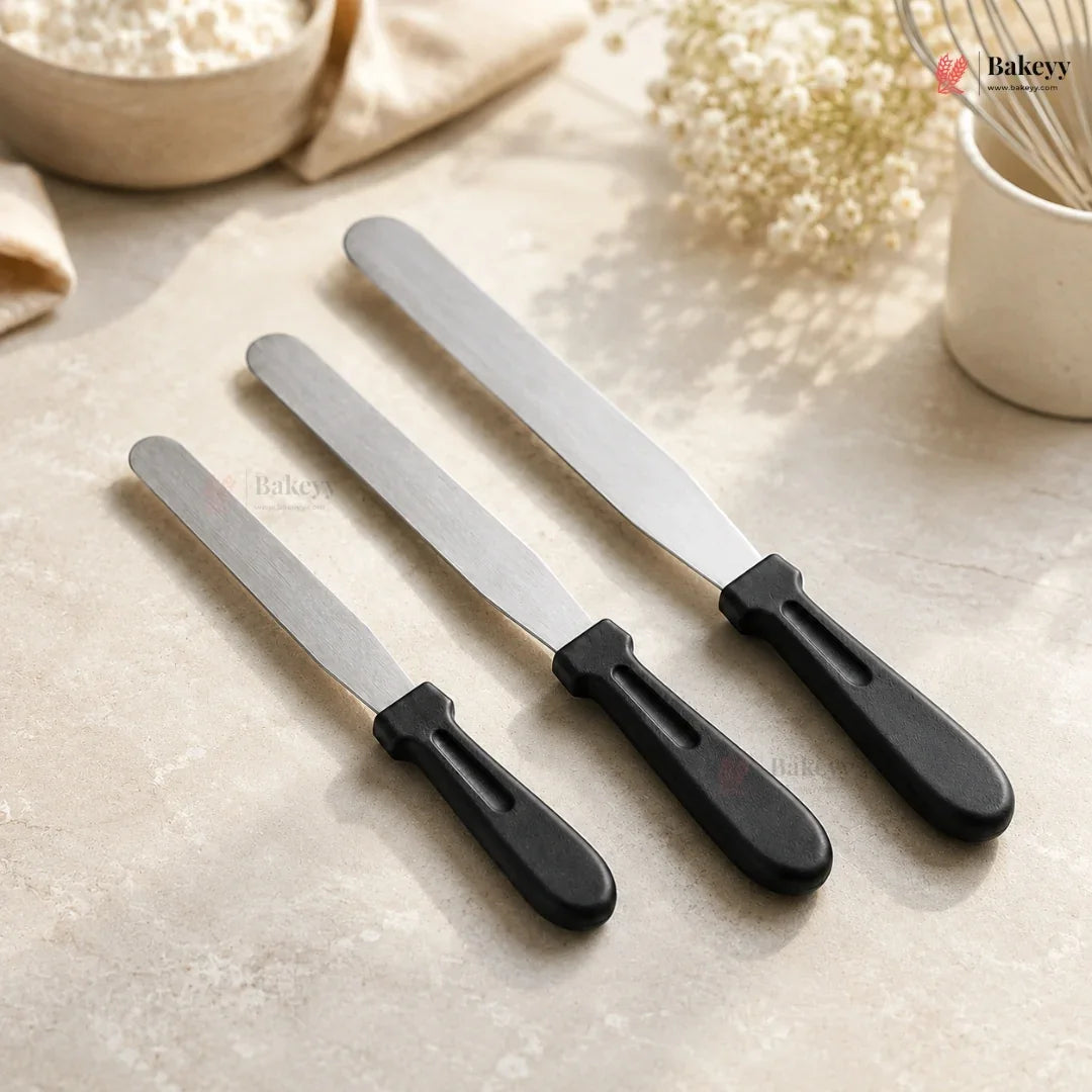 Straight Icing Palette Knife | Stainless Steel Cake Spatula with Black Handle | Pack of 1