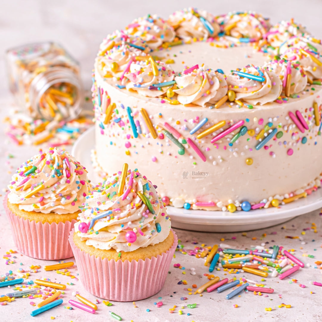 Rod Shape Sugar Confetti | Edible Cake & Dessert Decorations | Metallic Finish | 200 gm