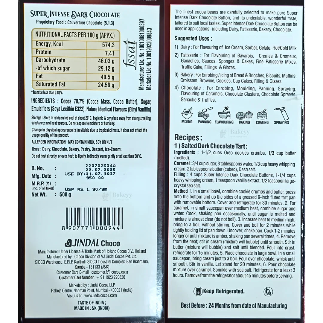 Super Intense Dark Chocolate Couverture | True Bel | Truff Belge | 500g Net Weight | Pack of 1 Piece - Bakeyy.com - India - Super Intense Dark Chocolate Couverture | True Bel | Truff Belge | 500g Net Weight | Pack of 1 Piece - Default Title 950.00