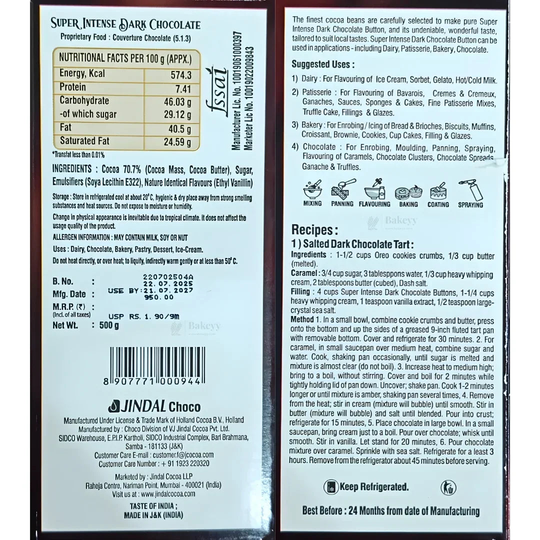Super Intense Dark Chocolate Couverture | True Bel | Truff Belge | 500g Net Weight | Pack of 1 Piece - Bakeyy.com - India - Super Intense Dark Chocolate Couverture | True Bel | Truff Belge | 500g Net Weight | Pack of 1 Piece - Default Title 950.00