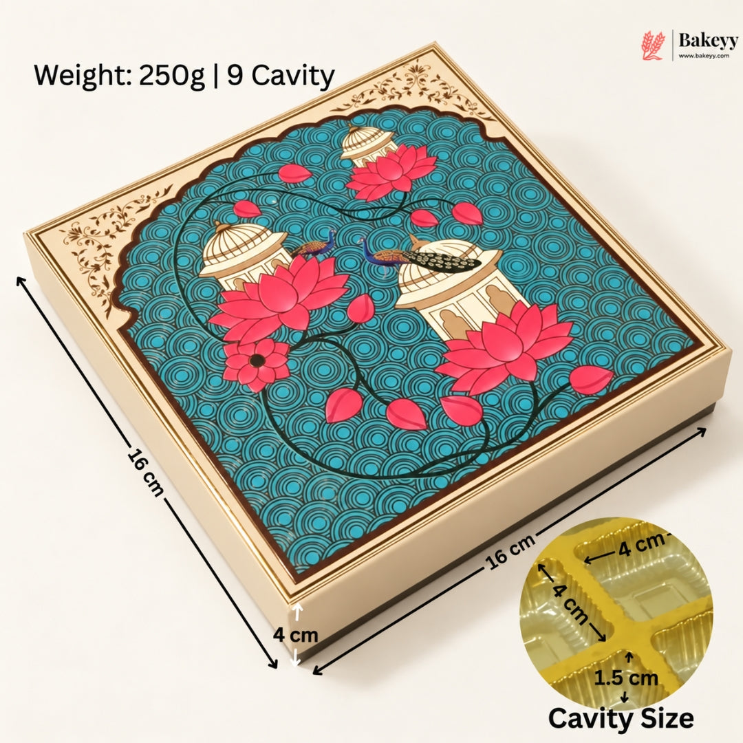 Teal Lotus & Dome Printed Sweet & Chocolate Gift Box | With & Without Cavity | Multiple Capacities | Pack of 4