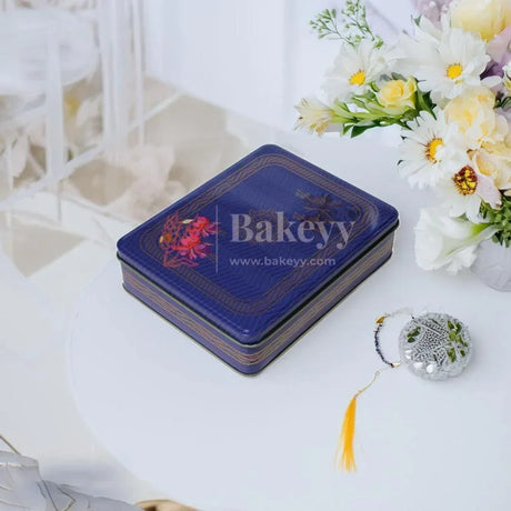 Return Gift Tin Box | Dry Fruit Box | Chocolate Box | Rectangle Medium Tin | - Bakeyy.com - India - Return Gift Tin Box | Dry Fruit Box | Chocolate Box | Rectangle Medium Tin | - Blue