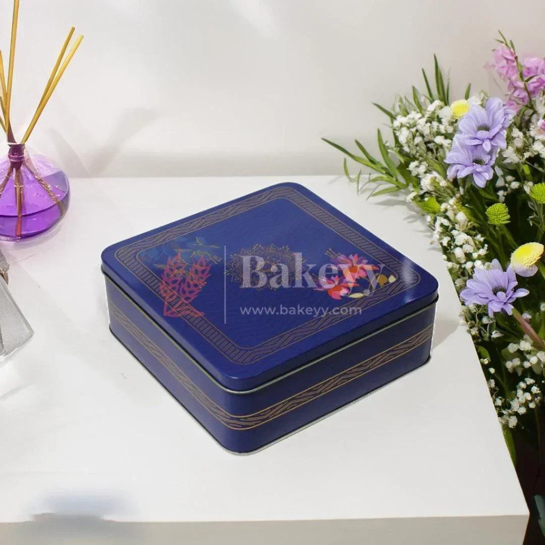 Return Gift Tin Box | Dry Fruit Box | Chocolate Box | Square Tin | - Bakeyy.com - India - Return Gift Tin Box | Dry Fruit Box | Chocolate Box | Square Tin | - Blue