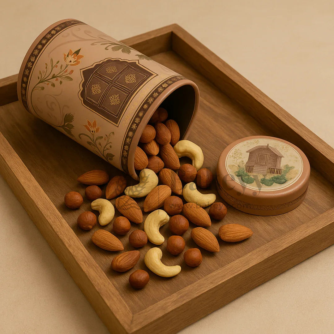 7x15 cm | Premium Brown & Rose Cylindrical Tin Box with Floral Arch Design | Pack of 1 - Bakeyy.com - India - 7x15 cm | Premium Brown & Rose Cylindrical Tin Box with Floral Arch Design | Pack of 1 - Default Title