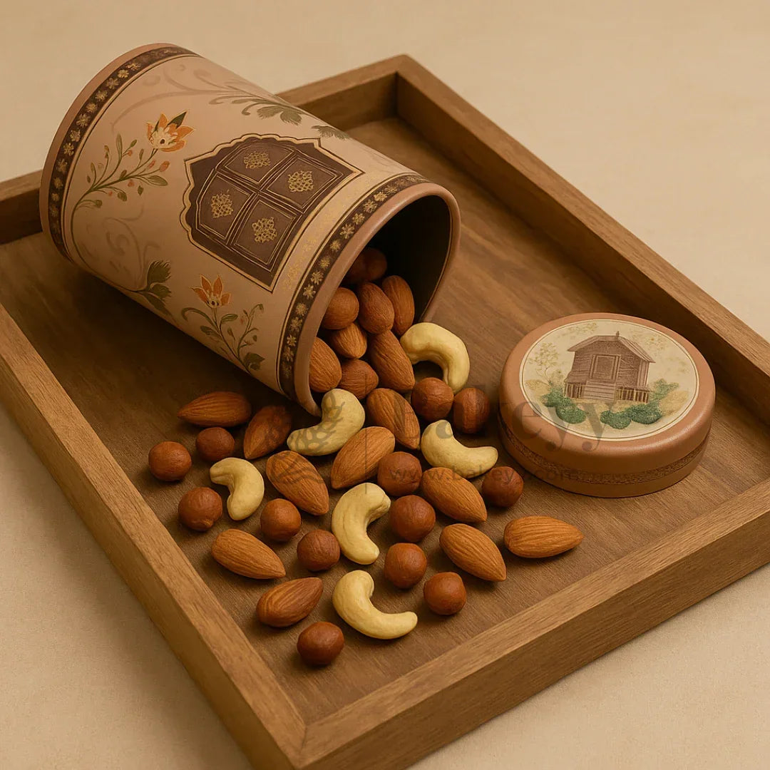 7x15 cm | Premium Brown & Rose Cylindrical Tin Box with Floral Arch Design | Pack of 1 - Bakeyy.com - India - 7x15 cm | Premium Brown & Rose Cylindrical Tin Box with Floral Arch Design | Pack of 1 - Default Title