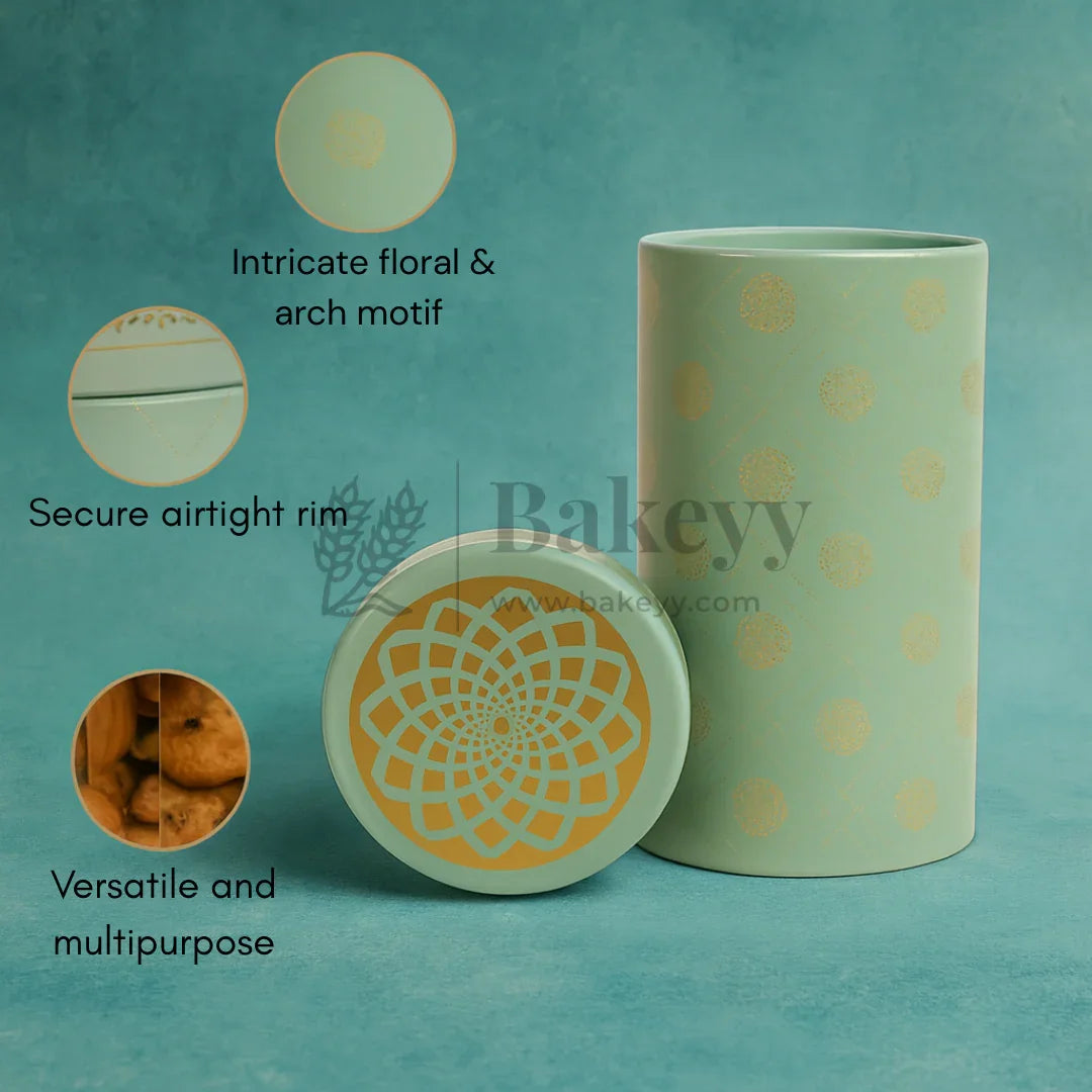 7x15 cm | Mint Green Golden Mandala Premium Storage Tin | Pack of 1 - Bakeyy.com - India - 7x15 cm | Mint Green Golden Mandala Premium Storage Tin | Pack of 1 - Default Title