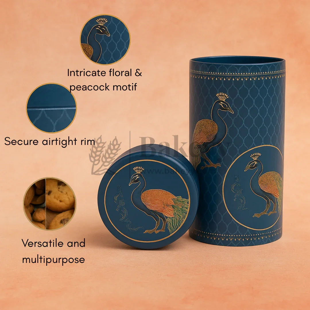 6x14 cm | Royal Blue Peacock Design Premium Storage Tin | Pack of 1 - Bakeyy.com - India - 6x14 cm | Royal Blue Peacock Design Premium Storage Tin | Pack of 1 - Default Title