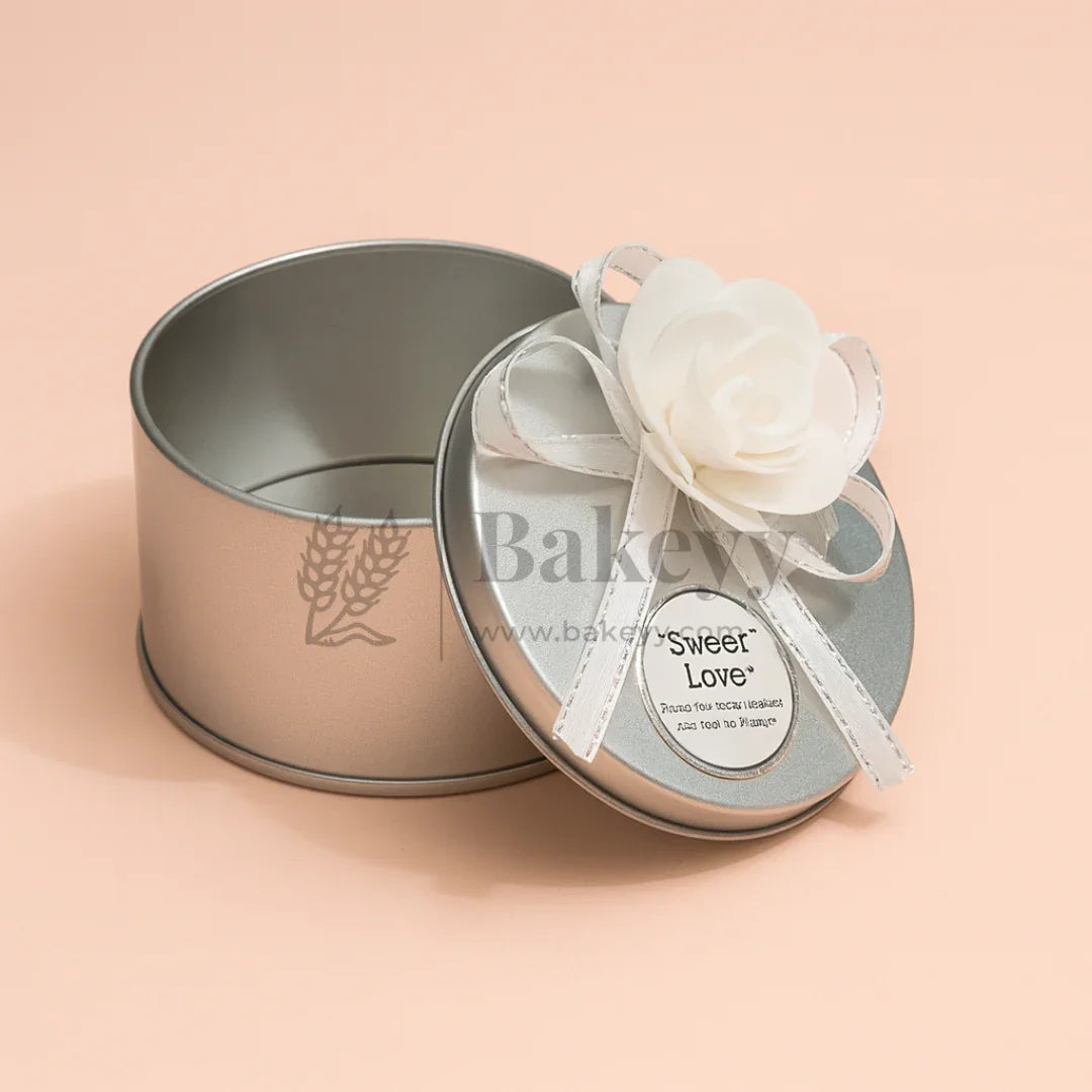 Silver Round Empty Decorative Tin Box | Gift Box | Jewellery Box | Luxury Box | Pack of 12 - Bakeyy.com - India - Silver Round Empty Decorative Tin Box | Gift Box | Jewellery Box | Luxury Box | Pack of 12 - Default Title