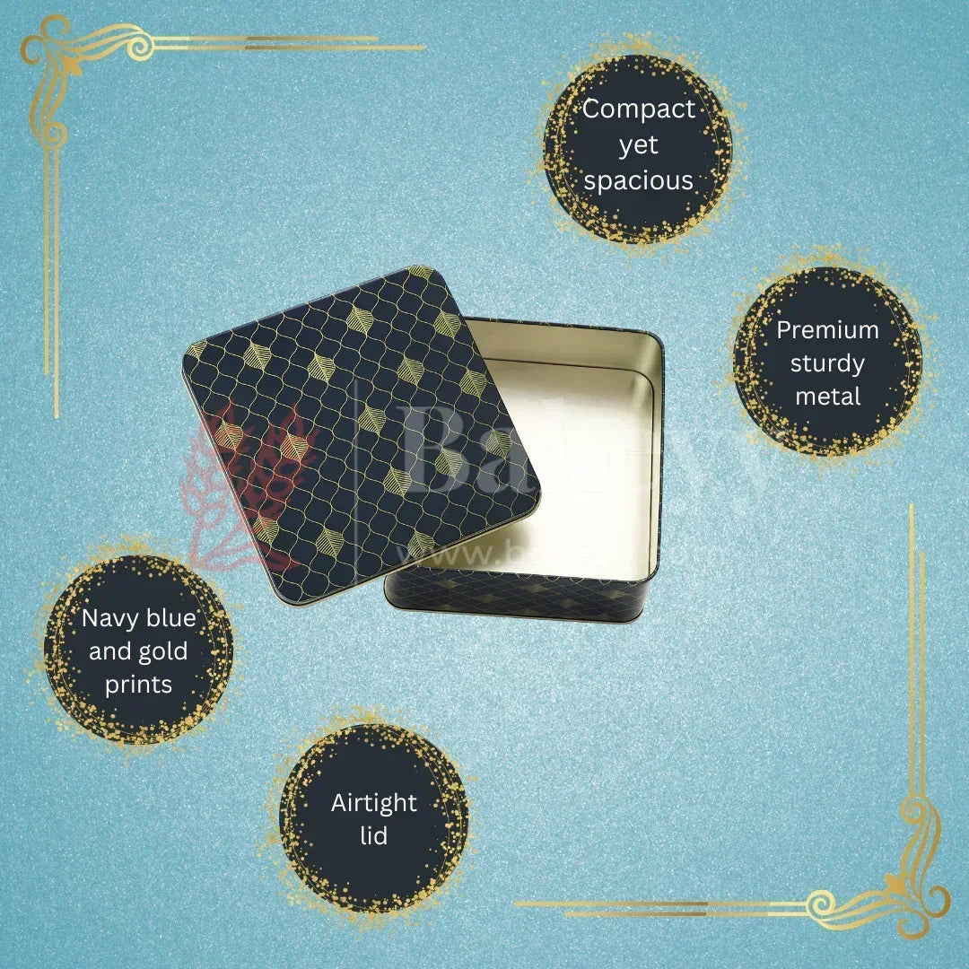 9x5.5x2 Inch | Premium Navy Blue & Gold Rectangle Metal Gift Tin Box – Elegant Reusable Packaging | Pack of 2 - Bakeyy.com - India - 9x5.5x2 Inch | Premium Navy Blue & Gold Rectangle Metal Gift Tin Box – Elegant Reusable Packaging | Pack of 2 - Default Title